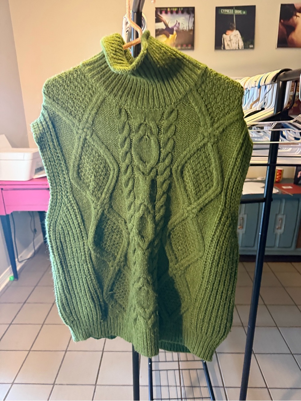 Anthropologie Olive Green Cable Knit Turtleneck Sweater